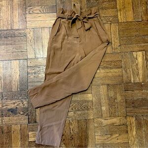 H&M Pleated High-Waisted Cinched Coffee Trouser Pants with Belt